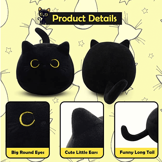 Black Chubby Cat Stuffed Toy Plush - Kyootii