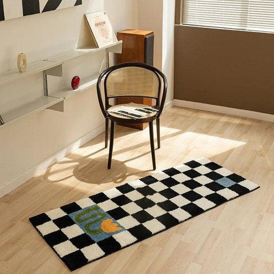 Checkered Fluffy Bedside Rug - Kyootii